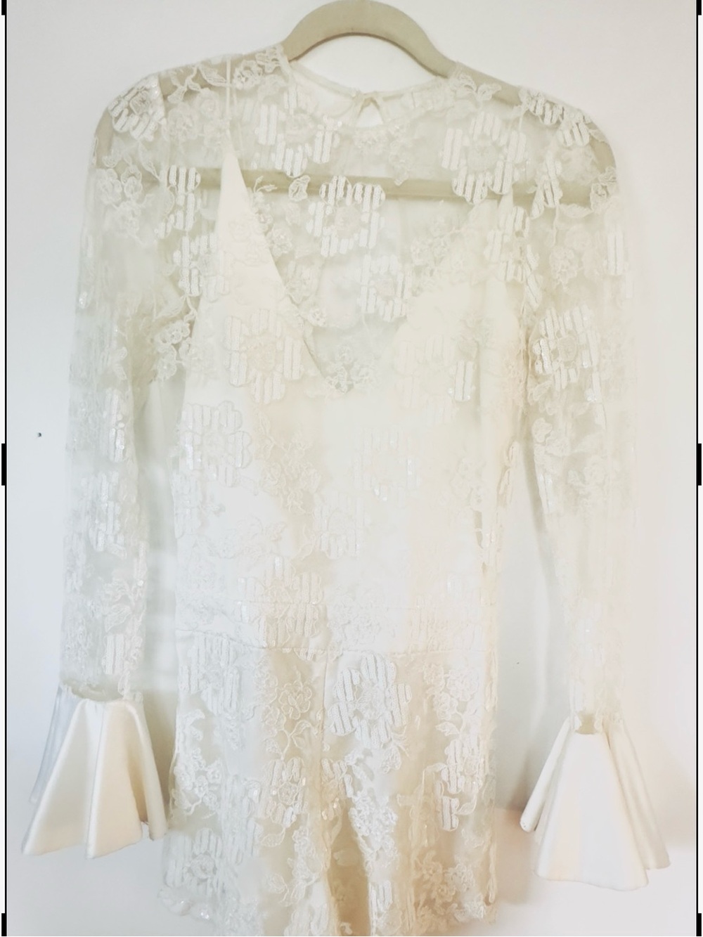 Alexis Cream Lace Mini Dress with Bell Cuffs. Worn once to gradution
